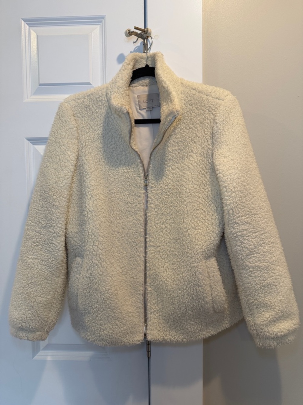 LOFT Cream Sherpa Zip Jacket
